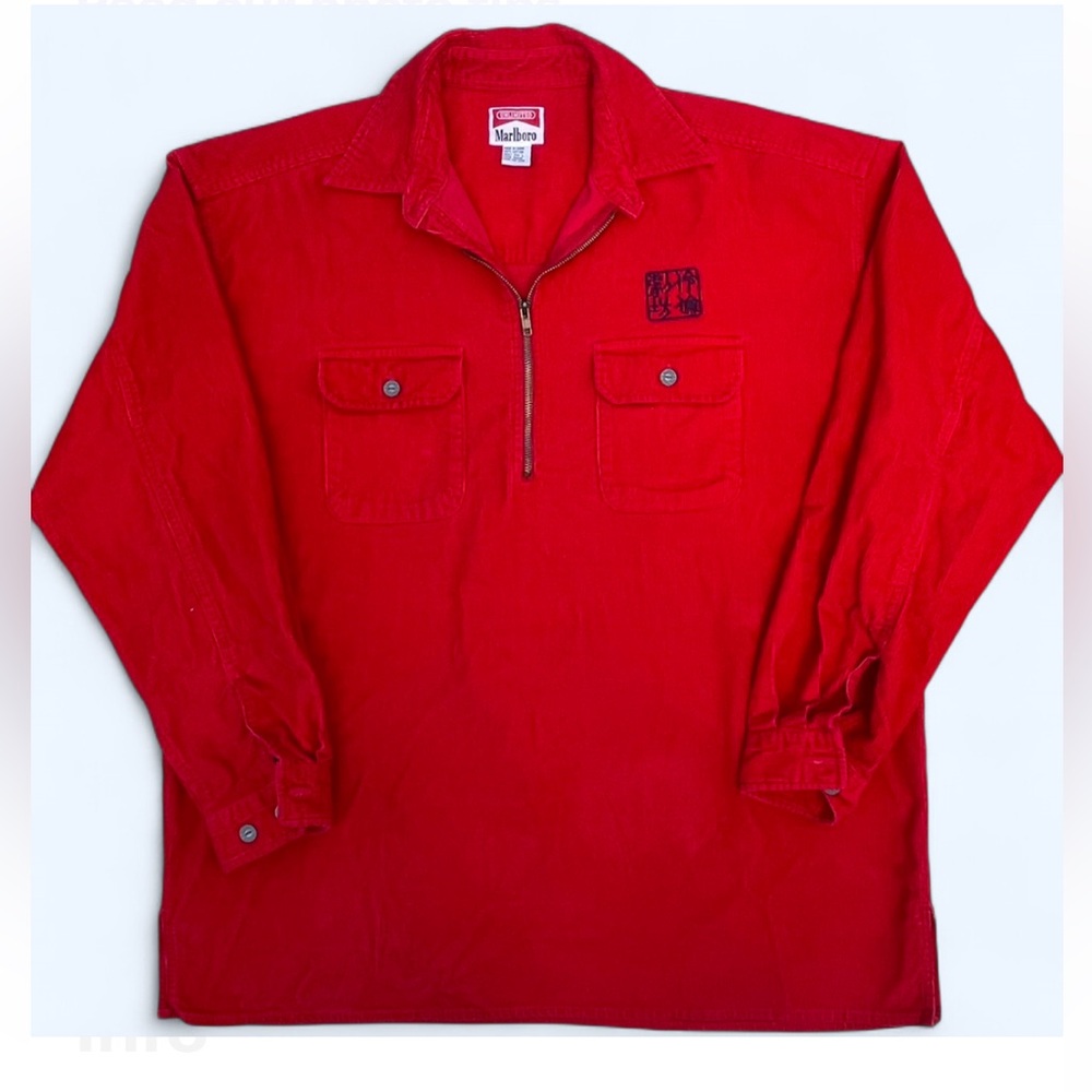 Vintage Rare Unlimited Marlboro corduroy Red 1/2 Zip-Up Shirt 90s Y2K